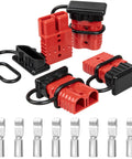 Red Wolf 175 Amp Battery Quick Connector And Jumper Cable Plug kit with two connectors and six crimp terminals against a white background.