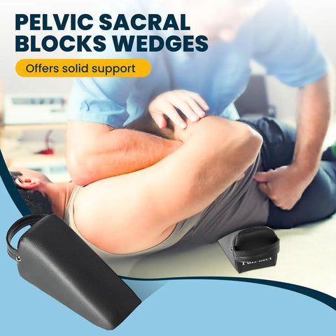 Built Tough Pelvic Sacral SOT Blocks And Plush Memory Foam Comfort For Professional Chiropractic Wedge Adjustment Tools used in a therapy session.
