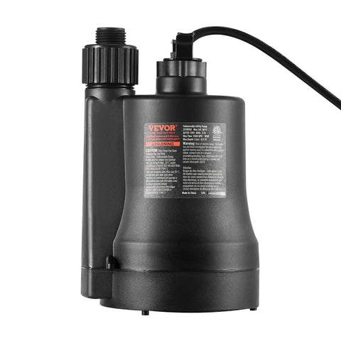 Submersible Sump Pump One Third HP, 2450 GPH High Flow, Heavy Duty Thermoplastic Water Pump With 10 Foot Power Cord