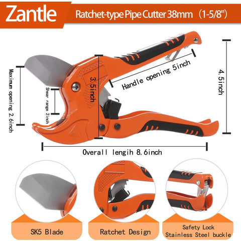One Hand Ratchet Tube And Pipe Cutter For Pex PVC And Ppr Hoses And Plumbing Pipes Up To One And Five Eighths Inches Easy Quick Cuts For Home DIY Or Professional Plumbers Durable Orange Tool