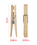 Tough As Nails Wooden Clothespins With Heavy Duty Spring Clip, 3.3in size, showing front and side view for line drying laundry and sealing bags.