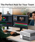 Two men working on computers with Eight Bay Desktop Nas Tower Armed With Intel Core Ultra 9 Chipset And Thirty Two Gb Ram serving up speed.