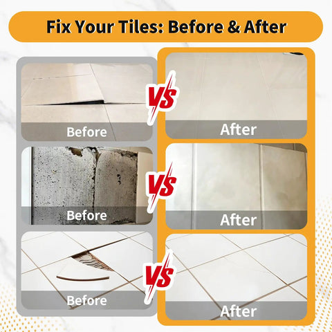 Before and after using Heavy Duty Tile Adhesive And Repair Glue 10.5 Ounce For Loose Ceramic Porcelain And Stone For Instant Bond