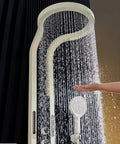 Built Tough And Straight Up Luxurious This 70 Inch Brushed Gold Digital Shower Panel features rainfall head and handheld.