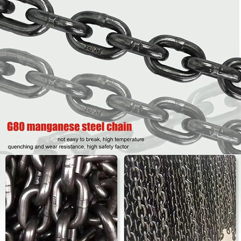 G80 manganese steel chains showcasing strength and durability for Heavy Duty Horizontal Plate Lifting Clamp With 3527 Lbs Capacity And Four Manganese Steel Chains.