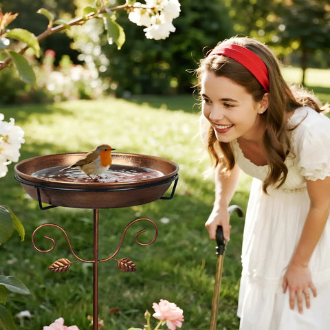 35.4 Inch Tall Vintage Metal Bird Bath With 12 Inch Diameter Bowl And 2.2 Inch Deep Removable For Easy Cleaning Freestanding Garden Yard Decor.