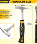 Heavy Duty 18oz Tinners Hammer For Sheet Metal And HVAC Installations with ergonomic shock grip, side and front view