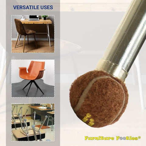 PreCut Tennis Ball Furniture Glides For Chairs And Tables Brown 200 Count on chair leg for smooth glide and scratch protection.