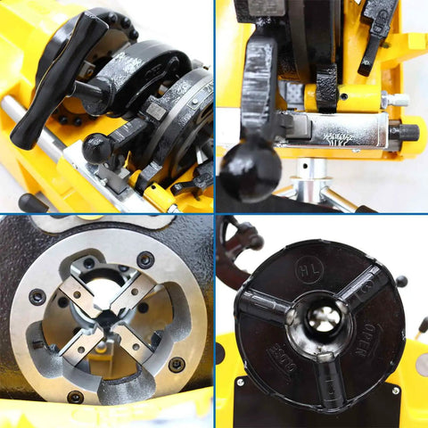 Close-up of Heavy Duty Electric Pipe Threader Machine For Plumbing Pros, showcasing threading mechanism and controls.