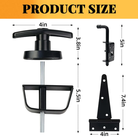 Heavy Duty Shed Door Hardware Kit With 5.5 Inch T Handle Lock, Six 6 Inch T Hinges, Two Shed Door Latches product size and dimensions