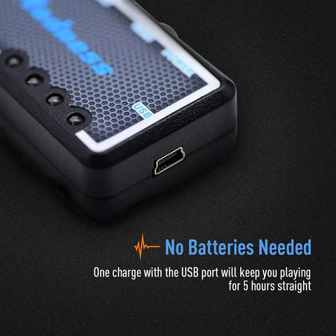 USB charging port on Guitar And Bass Headphone Amp With Built In Chorus Effects Portable Rechargeable Mini Headphone Amplifier