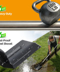 Go-To Heavy Duty Trench Shovel With A 4 Inch V Shape Blade Narrow Spade For Precision Digging Edging And Entrenching 60 Inch Adjustable Long Handle And Foot Pedal Professional Grade Garden And Landscaping Tool with man using shovel in wet soil.