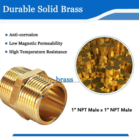 Two Pack Hex Brass Nipples 1 Inch NPT Male To 1 Inch NPT Male Pipe Fitting Heavy Duty Brass Nipples Connectors For Plumbing