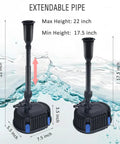 All In One Pond Filter With Pump And Fountain Kit For Outdoor Ponds showing extendable pipe height options