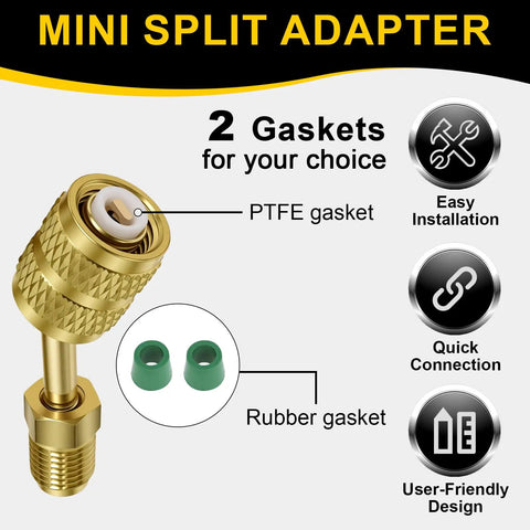 R410a Mini Split HVAC Adapter For Quick Couplers DIY Friendly 5/16 Inch Female To 1/4 Inch Male Flare Fittings with gaskets