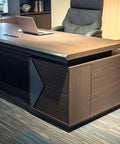 Top Shelf Large Adjustable Standing Computer Desk Engineered To Handle Your Daily Home Office Hustle And Executive Workspace Setup With Rustic Industrial Polish close-up of desktop with laptop and unique cabinetry.