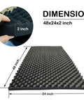 Top Tier Heavy Duty Two Pack Egg Crate Foam Wall Panels For Recording Studio Black High Density Soundproof Acoustic Tiles Fire Resistant Noise Canceling Room Treatment 48 By 24 By 2 Inch with dimensions shown.