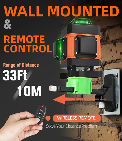 High Precision Laser Level With 72 Inch Tripod And 16 Line 360 Degree Coverage Self Leveling Green Laser With Remote Control, mounted on wall