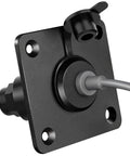 Beefy Metal Electrical Outlet With Slick Ergonomic Plug Design No Sweat Easy Install For Camping Rv Satellites And Mobile Living Spaces Dependable Five Amp Power Rig, close-up of robust black socket.