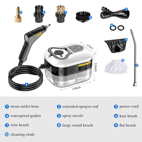 Heavy Duty 2500W Handheld Steam Cleaner Cranks Out Piping Hot Vapor In Just 15 Seconds To Wipe Away Stubborn Grease And Dust For A No Fuss Deep Clean That Truly Slays Every Mess with nozzle and brush attachments.