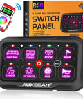 Eight Gang Bluetooth RGB Switch Panel With App Control For Trucks SUVs ATVs UTVs RVs Waterproof 12V To 24V next to smartphone