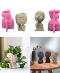 Two Piece Girl Head Planter Molds For Pots Made From Concrete And Silicone Face Portrait Sculpture Planter For Succulents Indoor Outdoor Home Garden Decor Balcony Patio Yard.