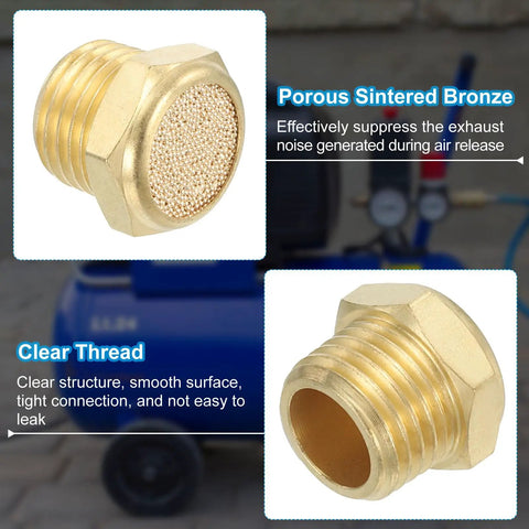 Brass Pneumatic Exhaust Muffler Kit With One Quarter Inch NPT, Three Pieces, Flat Sintered Air Breather Vent Filters overview