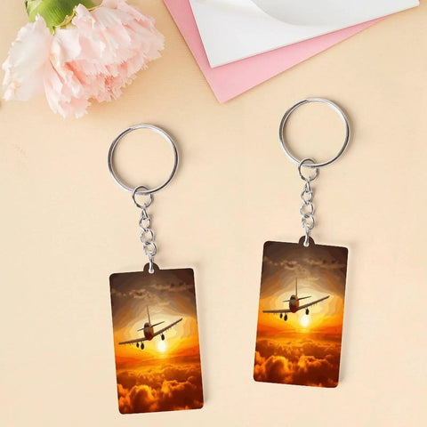 Sunset Aircraft Plane Acrylic Keychain with chain and jump ring, lightweight bag charm for keys or backpack, 2-inch size