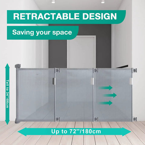 Retractable Baby Gate For Stairs Extra Wide Kid Safe Gate Extends To 72 Inches Wide And 34 Inches Tall Mesh For Doorways And Hallways Indoor Outdoor Grey For Everyday Use