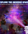 Cosmic Projector Lamp With LED Night Light For Kids projects colorful stars with spaceman design in a nursery setting.