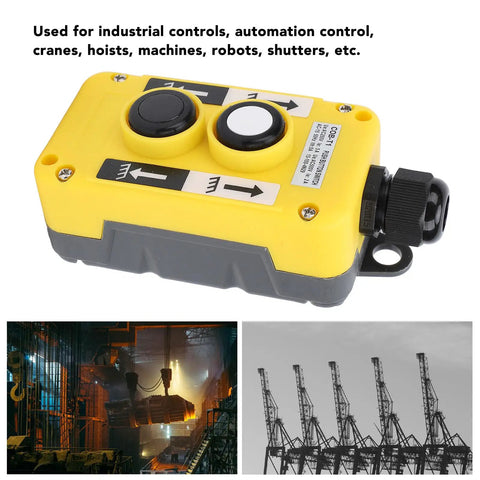 Pro Grade Rainproof Industrial Pushbutton Switch For Cranes And Hoists Up Down Driving Controller IP68 Strong Frame Flexible Buttons For Machines Automation Control AC2, yellow PC body