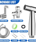 Package list of Stainless Steel Handheld Bidet Sprayer Kit For Toilet With Long Hose Full Pressure Leakproof Easy Install