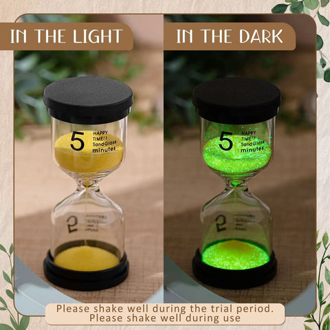 Five Colorful Luminous Sand Timers Set Of Five 1 3 5 10 15 Minute Hourglasses Glow In The Dark With Protective Cover