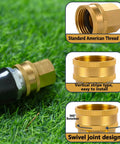 Solid Brass Garden Hose Adapter Set With Quick Swivel Double Female Fittings Three Quarter Inch GHT To One Half Inch NPT Female Leakproof Easy Hand Tighten Install Outdoor Watering on hose