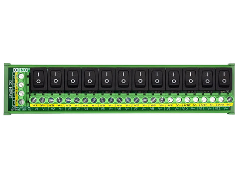 Din Rail Mount 12 Channel Rocker Switch DC Power Distribution Strip Module A Workhorse Power Board for Industrial Control Panels