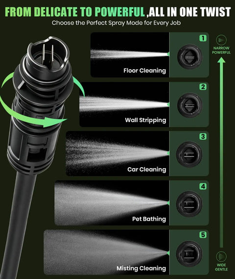Kick Out Stubborn Grime With This Slick Cordless Pressure Washer Featuring A 3.4 Gallon Foldable Tank And 23 Foot Hose For Sweet Patio Bike And Car Cleaning Routines showing spray nozzle with adjustable modes.