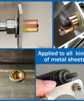 Rivet Nut Kit 188-Piece 1/4-20 Zinc Plated Carbon Steel Rivnuts applied to metal sheets in automotive and fabrication projects
