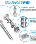 Beefy 20 Sets Heavy Duty Stainless Steel 1/4-20 X 2 Hex Head Screws Bolts Set With Nuts Flat Washers And Spring Lock Washers 304 Fully Threaded