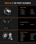 Drive Serpentine Belt Tensioner Pulley Assembly Kit Replaces 39083 For Chevy Trucks Cars Super Durable Replacement Part With Matching Idler Pulleys And High Performance Belts To Keep Your Ride Running Smooth And Reliable On The Road. Black idler pulley, serpentine belts, and belt tensioner kit replacement parts