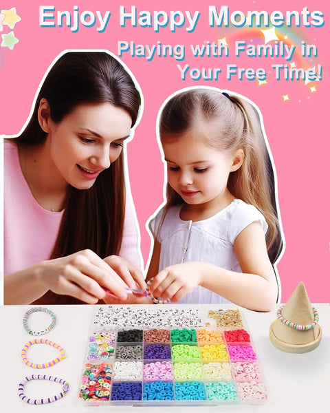 Mother and daughter using Beginner Friendly Friendship Bracelet Making Kit With 4800 Beads And 300 Charms For DIY Jewelry Crafts