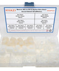 500 Piece Metric Nylon Hex Nuts Assortment Kit Featuring M2 Through M12 White Plastic in organized compartmentalized case