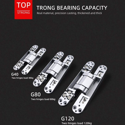 40Kg Adjustable Wood Door Hidden Hinges With 180 Degree Open Capability shown in metal finish for heavy duty use