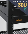 Heavy Duty 10U Open Frame Server Rack Packing Badass Airflow And A No Sweat Diy Build, Comes With Dual Vented Shelves close-up of stacking options.