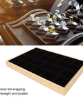 Dope Black Wooden Jewelry Tray With 24 Soft Padded Slots For Rings Bracelets Bangles And Chains Scratch Resistant Storage Holder Box view showing interior design.