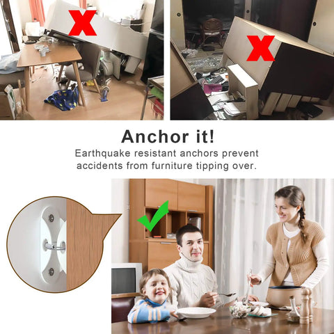 Secure 400 Pound Capacity Anti Tip Furniture Wall Anchors 10 Pack For Kid Proofing Keeps Cabinets Bookcases And Dressers Upright