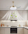 Ceiling Fan Light with Handheld Controller, 48W Illuminated Lamp for in a modern kitchen with sleek cabinetry.