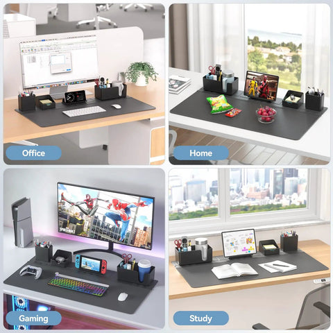 Multifunctional 5 In 1 Desk Pad Organizer Set With Large Mouse Pad, Phone Stand, Cup Holder, Pen Holder, Storage Box And Card Case