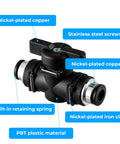 Three Pack One Quarter Inch Push To Connect Ball Valve Fittings For Pneumatic Air Lines shown with material details