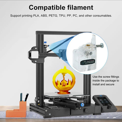 Dual Gear Drive Extruder Upgrade V3 Built For Ender 3 Series And CR-10 Prusa I3 DIY Printers With Bowden Style Feed Anycubic Mega S Tevo Tornado Wanhao D9 Anet A8 E10 No Jam Feeding High Torque Slippage Free, 3D printer extruder close-up