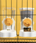 Hassle Free No Sweat Automatic Pet Water Dispenser And Food Feeder Combo mounted on cage, featuring clear containers for water and food.